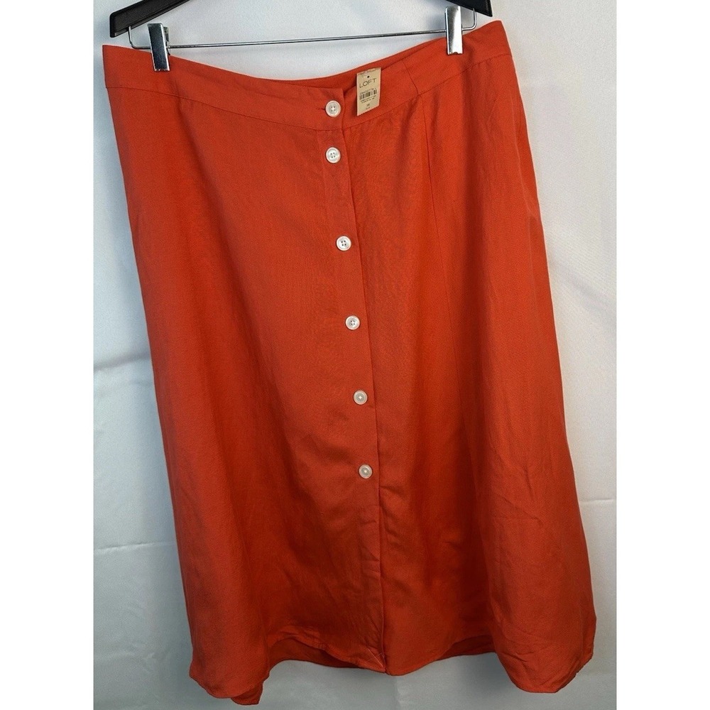 Loft Red Midi Skirt Women's Sz 18 Plus Button Down NWT  Linen Blend Lightweight